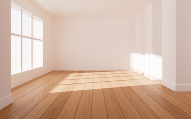 White empty room with wooden floor, 3d rendering.