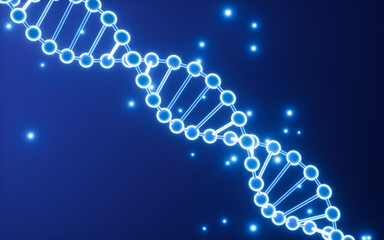 Glowing DNA with particles, 3d rendering.