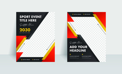 Strong and solid flyer set template. Red and gold background color with stripe line shape. Suitable for social media post, web internet ads and printing advertisements