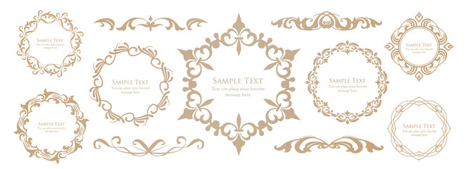 春の植物モチーフのフレームセット。ビンテージフラワー。装飾デザイン。流行りのあしらい