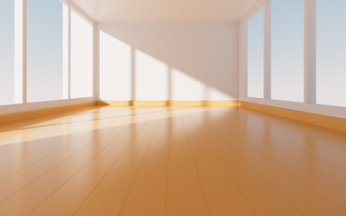 Empty room with yellow floor, 3d rendering.