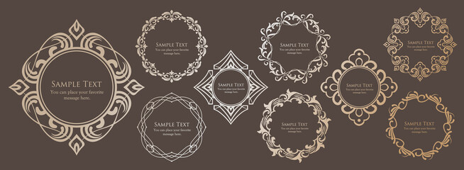 春の植物モチーフのフレームセット。ビンテージフラワー。装飾デザイン。流行りのあしらい