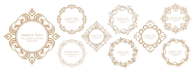 春の植物モチーフのフレームセット。ビンテージフラワー。装飾デザイン。流行りのあしらい