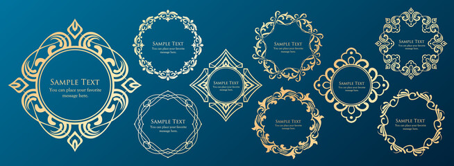 春の植物モチーフのフレームセット。ビンテージフラワー。装飾デザイン。流行りのあしらい