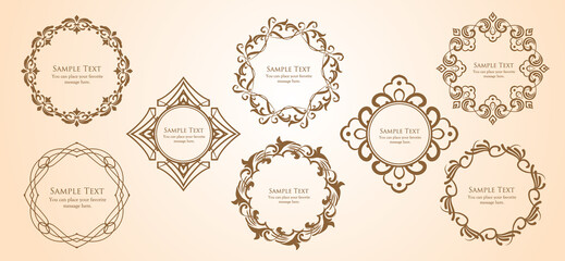 春の植物モチーフのフレームセット。ビンテージフラワー。装飾デザイン。流行りのあしらい