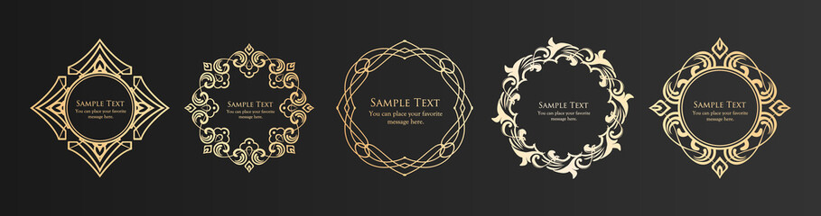 春の植物モチーフのフレームセット。ビンテージフラワー。装飾デザイン。流行りのあしらい