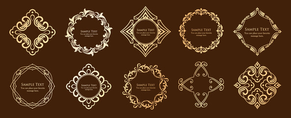 春の植物モチーフのフレームセット。ビンテージフラワー。装飾デザイン。流行りのあしらい