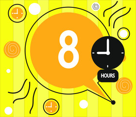 8 hour clock icon. vector yellow weather symbol