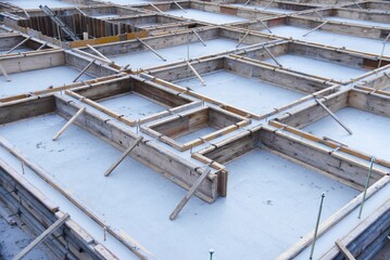 A scene of a foundation construction site for residential construction. 