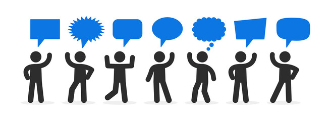 Person with speech bubble icon collection. Discussion symbol vector illustration.