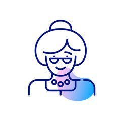 Grandma wearing glasses with hair in a bun. Pixel perfect, editable stroke older adult icon