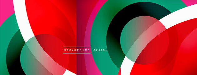 Fototapeta premium Abstract background with color geometric shapes. Beautiful minimal backdrop with round shapes circles and lines. Geometrical design. Vector illustration