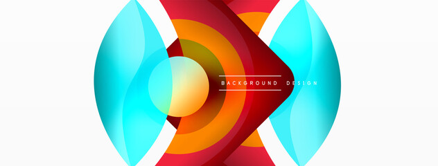 Abstract background with color geometric shapes. Beautiful minimal backdrop with round shapes circles and lines. Geometrical design. Vector illustration