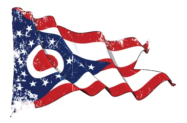Fotobehang Textured Grunge Waving Flag of the State of Ohio © nazlisart