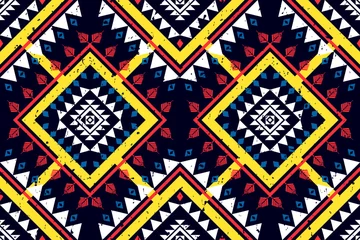 Photo sur Plexiglas Style Boho Conception de modèle sans couture ethnique Ikat. Tapis en tissu aztèque ornement mandala chevron décoration textile papier peint. Vecteur de broderie traditionnelle indienne afro-américaine boho tribal dinde