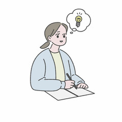 勉強してる最中にひらめいた女性イラスト素材