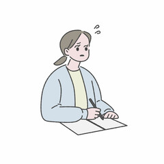勉強してて焦る女性イラスト素材
