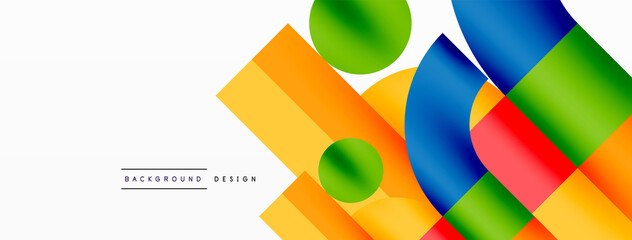 Circle and square geometric background. Round shapes with squares and triangles composition for wallpaper, banner, background or landing