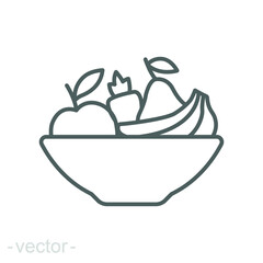 Plate fruit icon. Simple outline style. Vegetable bowl sign, healthy foods diet concept. Thin line vector illustration design isolated. Editable stroke EPS 10.