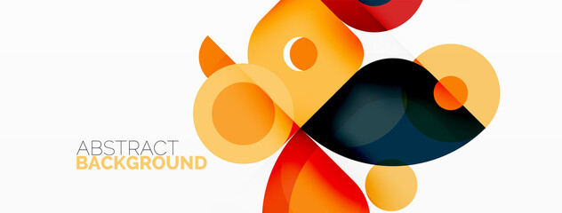 Colorful round shapes, circles and triangles background. Minimal geometric template for wallpaper, banner, presentation