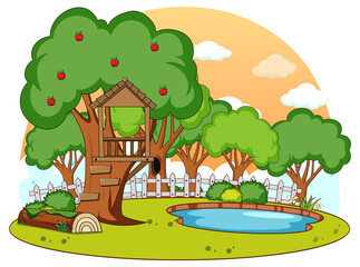 A simple tree house in nature background