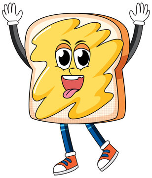 A bread cartoon character on white background