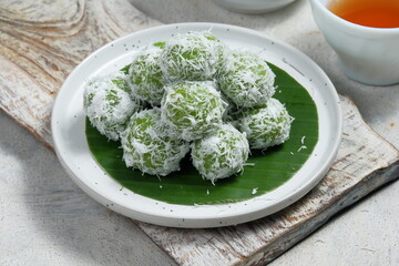 Klepon or kelepon is one of Indonesia's traditional snack made from glutinous rice flour which is shaped like small balls and filled with brown sugar