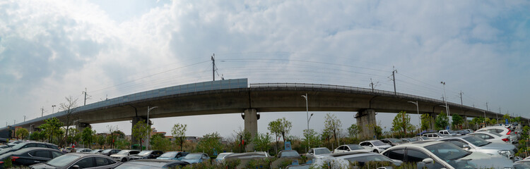 High speed rail track on viaduct