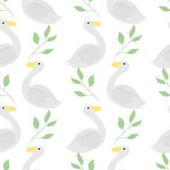 duck and leaf seamless pattern on white background