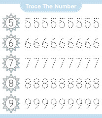 Fototapeta na wymiar Trace the number. Tracing number with Snowflake. Educational children game, printable worksheet, vector illustration