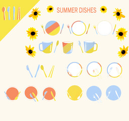 set of summer tableware icons 