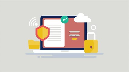 Data security, online personal data protection, secure cloud storage with documents, files, information concept. Encryption, control access internet technology, 2d animation 4k video clip.