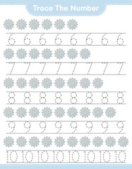 Trace the number. Tracing number with Snowflake. Educational children game, printable worksheet, vector illustration