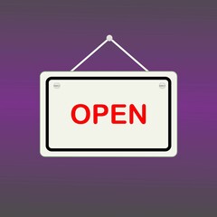 Open sign on door store. Business open or closed banner isolated for shop retail. Open background.