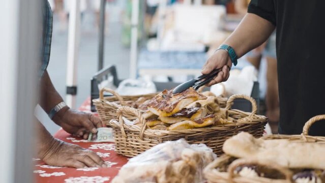 Home baket buns in Punanga Nui Market in Avarua town, Cook Islands. It's one of the highly regarded traditional markets in the South Pacific.