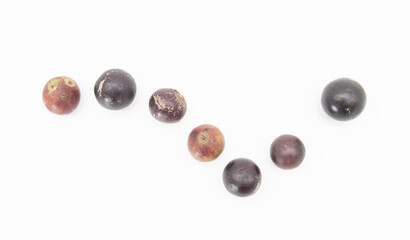 Black currant isolated on white background. top view