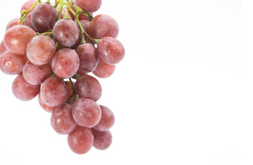 Red grapes placed on a white background