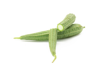 Fresh Ridge gourd or Angled luffa slice over on white background