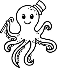 Octopus cartoon drawing for coloring book