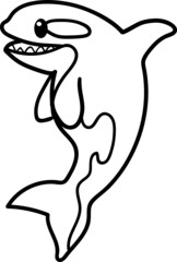 Orca cartoon drawing for coloring book