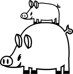 Pig cartoon drawing for coloring book