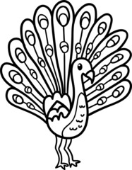Peacock cartoon drawing for coloring book