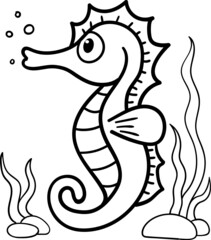Seahorse cartoon drawing for coloring book