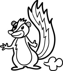 Skunk cartoon drawing for coloring book