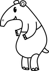 Tapir cartoon drawing for coloring book