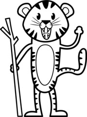 Tiger cartoon character drawing for coloring book