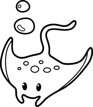 Manta ray cartoon drawing for coloring book