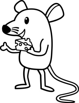Rat with Cheese cartoon drawing for coloring book