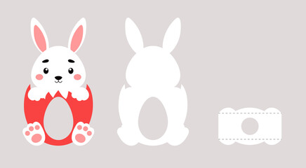 Fototapeta premium Party favor bunny chocolate egg holder. Printable color scheme. Print, cut out, glue. Retail paper box for the easter egg. Vector stock illustration