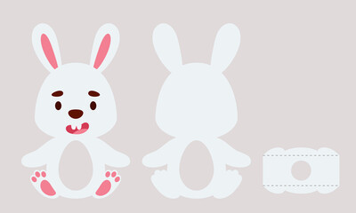 Party favor bunny chocolate egg holder. Printable color scheme. Print, cut out, glue. Retail paper box for the easter egg. Vector stock illustration